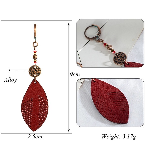 Suede Leaf Dangle Earrings - Picture 3 of 4